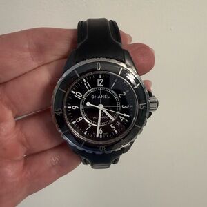CHANEL Black Unisex J12 Watch with Leather Band